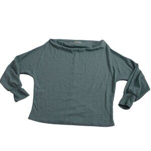 EeSome Waffle Knit Thermal Long Sleeve Top Green Women Size S Boat Cowl Neck